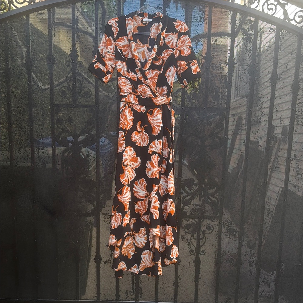 Ganni Black and Orange Floral High Low Dress